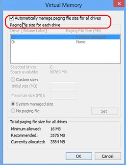 Windows 8 Virtual Memory Settings